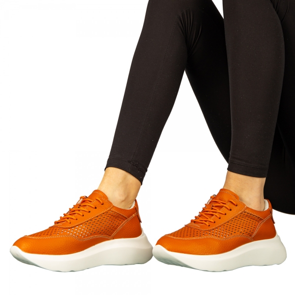 Γυναικεία casual παπούτσια από φυσικό δέρμα  πορτοκάλι Zevoma, 5 - Kalapod.gr