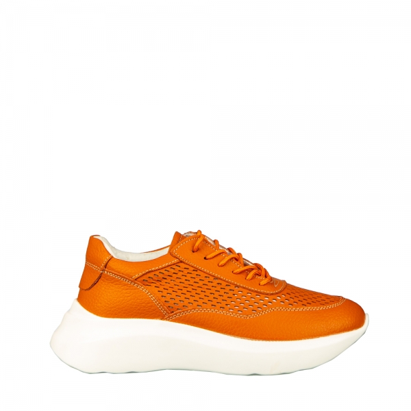 Γυναικεία casual παπούτσια από φυσικό δέρμα  πορτοκάλι Zevoma, 2 - Kalapod.gr