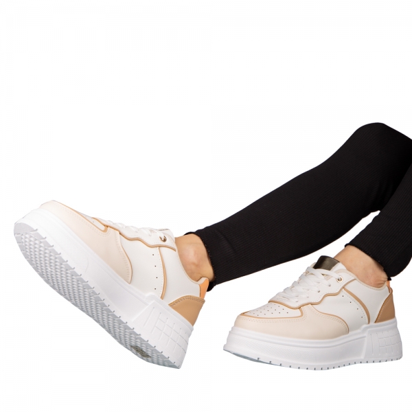 Γυναικεία αθλητικά παπούτσια μπεζ από οικολογικό δέρμα Orozo, 5 - Kalapod.gr