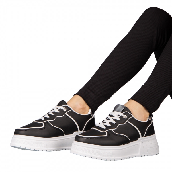 Γυναικεία αθλητικά παπούτσια μαύρα από οικολογικό δέρμα Orozo, 5 - Kalapod.gr
