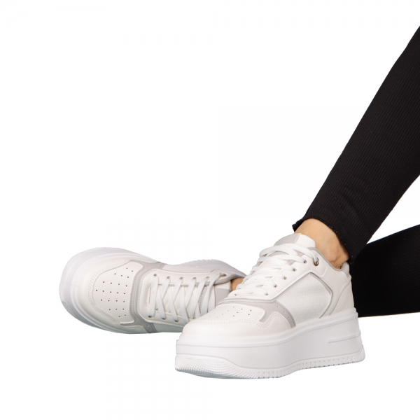 Γυναικεία αθλητικά παπούτσια  λευκά από οικολογικό δέρμα Medar, 5 - Kalapod.gr