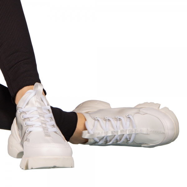 Γυναικεία αθλητικά παπούτσια  λευκά από ύφασμα  Sonia, 5 - Kalapod.gr