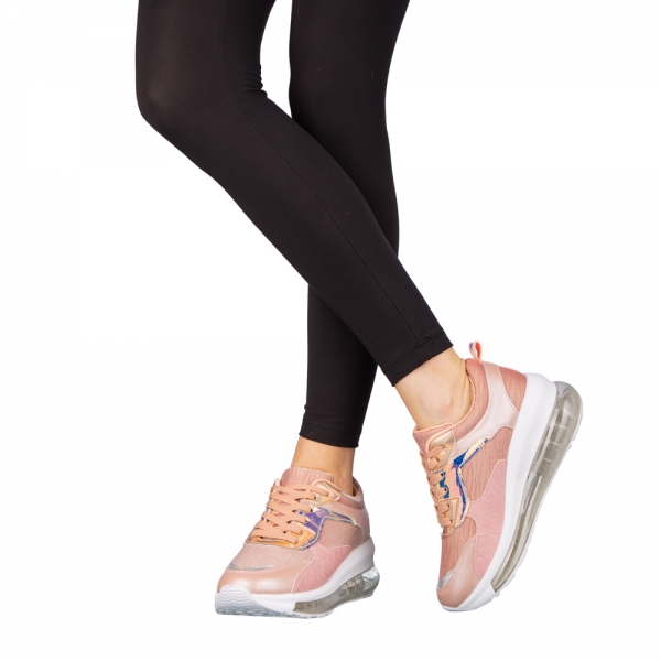 Γυναικεία αθλητικά παπούτσια  ροζ από οικολογικό δέρμα και ύφασμα Seka, 3 - Kalapod.gr