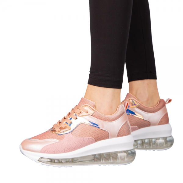 Γυναικεία αθλητικά παπούτσια  ροζ από οικολογικό δέρμα και ύφασμα Seka, 4 - Kalapod.gr