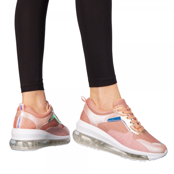 Γυναικεία αθλητικά παπούτσια  ροζ από οικολογικό δέρμα και ύφασμα Seka, 5 - Kalapod.gr