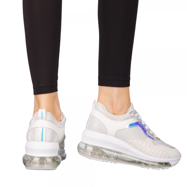 Γυναικεία αθλητικά παπούτσια  λευκά από οικολογικό δέρμα και ύφασμα Seka, 4 - Kalapod.gr