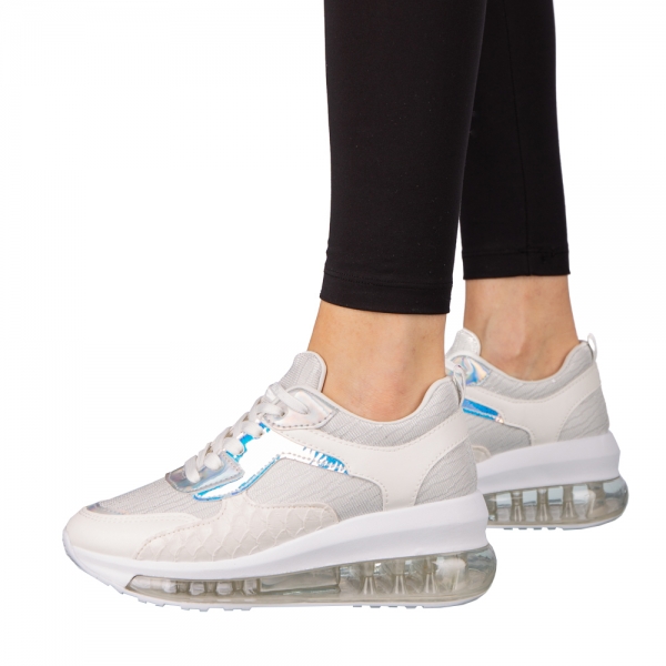 Γυναικεία αθλητικά παπούτσια  λευκά από οικολογικό δέρμα και ύφασμα Seka, 5 - Kalapod.gr