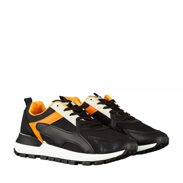 Ανδρικά αθλητικά παπούτσια μαύρα από οικολογικό δέρμα και ύφασμα  Conaky, 2 - Kalapod.gr