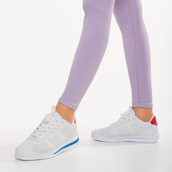 Γυναικεία αθλητικά παπούτσια λευκό με μπλε από οικολογικό δέρμα Jesika, 3 - Kalapod.gr
