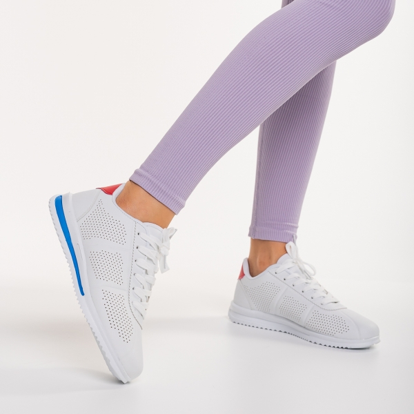 Γυναικεία αθλητικά παπούτσια λευκό με μπλε από οικολογικό δέρμα Jesika, 4 - Kalapod.gr