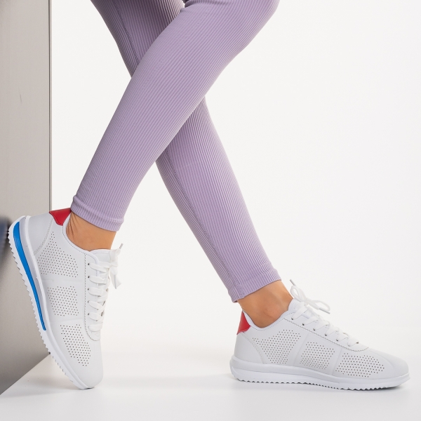 Γυναικεία αθλητικά παπούτσια λευκό με μπλε από οικολογικό δέρμα Jesika - Kalapod.gr