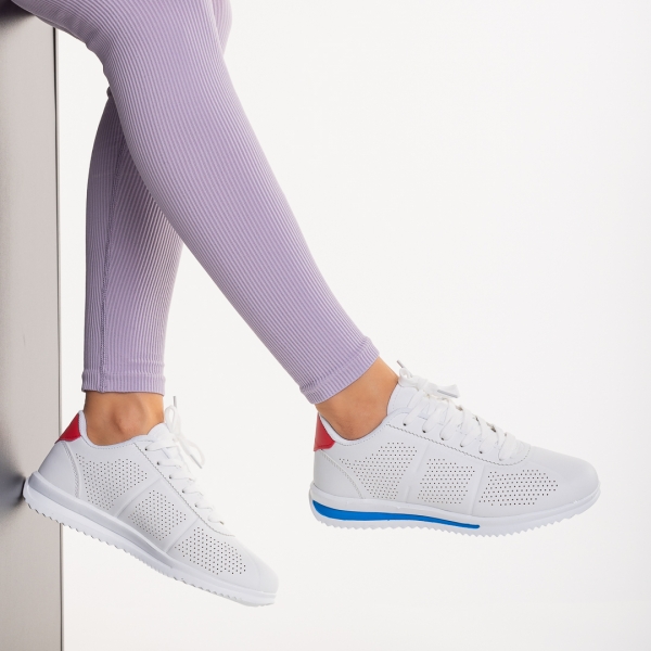 Γυναικεία αθλητικά παπούτσια λευκό με μπλε από οικολογικό δέρμα Jesika, 5 - Kalapod.gr