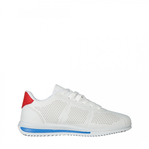 Γυναικεία αθλητικά παπούτσια λευκό με μπλε από οικολογικό δέρμα Jesika, 2 - Kalapod.gr