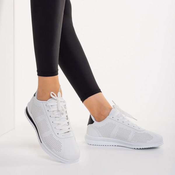 Γυναικεία αθλητικά παπούτσια  λευκό με μαυρό από οικολογικό δέρμα Jesika, 3 - Kalapod.gr