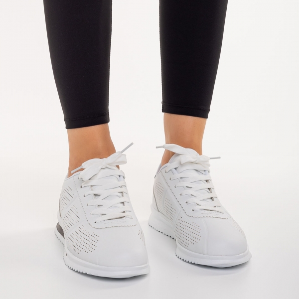 Γυναικεία αθλητικά παπούτσια  λευκό με μαυρό από οικολογικό δέρμα Jesika, 4 - Kalapod.gr