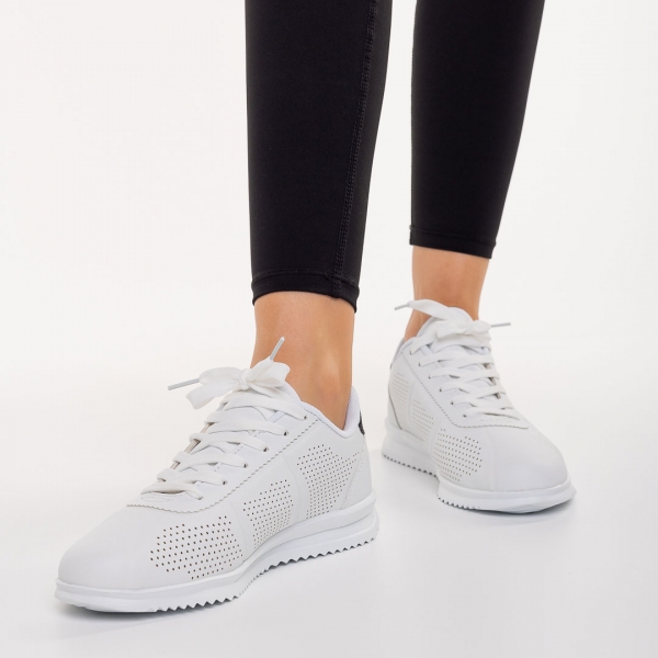 Γυναικεία αθλητικά παπούτσια  λευκό με μαυρό από οικολογικό δέρμα Jesika, 5 - Kalapod.gr