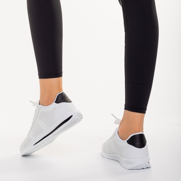 Γυναικεία αθλητικά παπούτσια  λευκό με μαυρό από οικολογικό δέρμα Jesika, 6 - Kalapod.gr