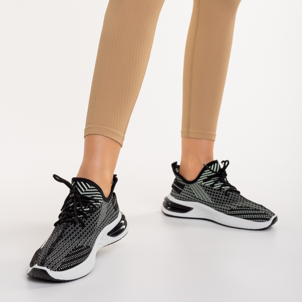 Γυναικεία αθλητικά παπούτσια  μαύρα  με  πράσινο από ύφασμα   Olova, 5 - Kalapod.gr