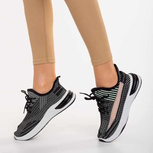 Γυναικεία αθλητικά παπούτσια  μαύρα  με  πράσινο από ύφασμα   Olova, 6 - Kalapod.gr