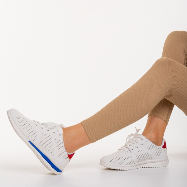 Γυναικεία αθλητικά παπούτσια λευκά με μπλε από οικολογικό δέρμα Zolla - Kalapod.gr