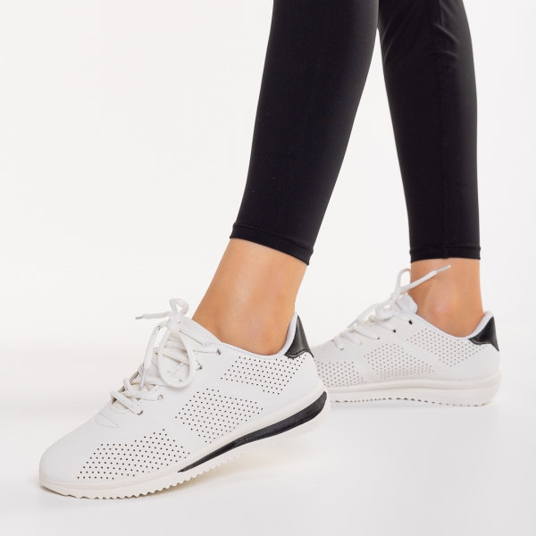 Γυναικεία αθλητικά παπούτσια  λευκά  με  μαυρό από οικολογικό δέρμα   Zolla, 3 - Kalapod.gr