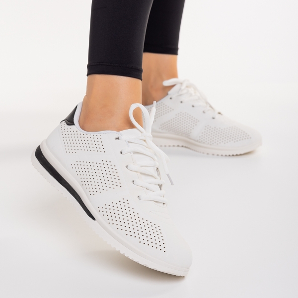 Γυναικεία αθλητικά παπούτσια  λευκά  με  μαυρό από οικολογικό δέρμα   Zolla, 6 - Kalapod.gr