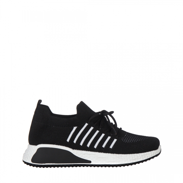 Γυναικεία αθλητικά παπούτσια μαύρα με λευκό από ύφασμα Biriza, 2 - Kalapod.gr