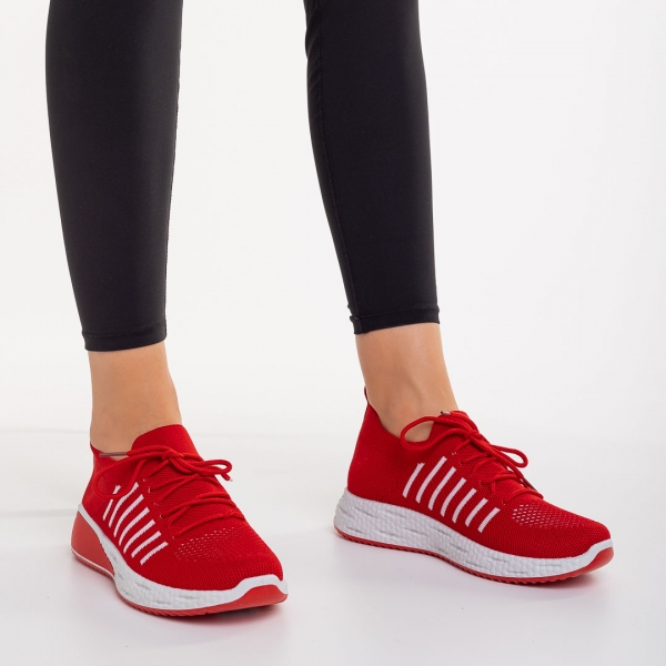 Γυναικεία αθλητικά παπούτσια  κόκκινα  από ύφασμα   Biriza, 5 - Kalapod.gr