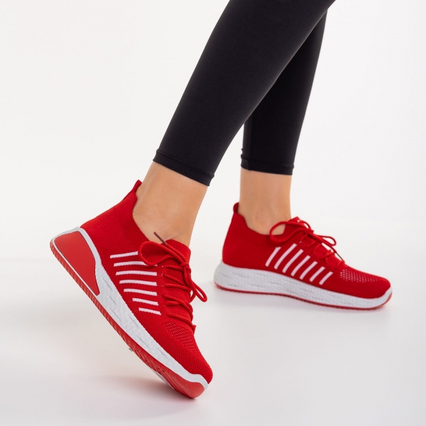 Γυναικεία αθλητικά παπούτσια  κόκκινα  από ύφασμα   Biriza, 6 - Kalapod.gr