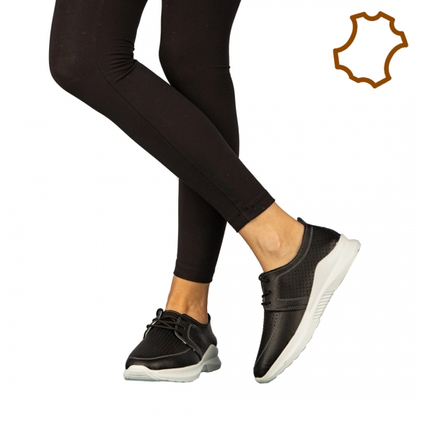 Γυναικεία casual παπούτσια από φυσικό δέρμα  μαύρα Dollan - Kalapod.gr