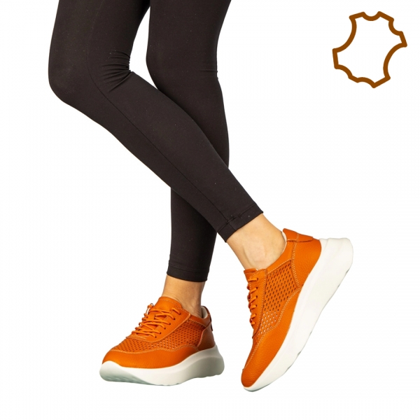 Γυναικεία casual παπούτσια από φυσικό δέρμα  πορτοκάλι Zevoma - Kalapod.gr