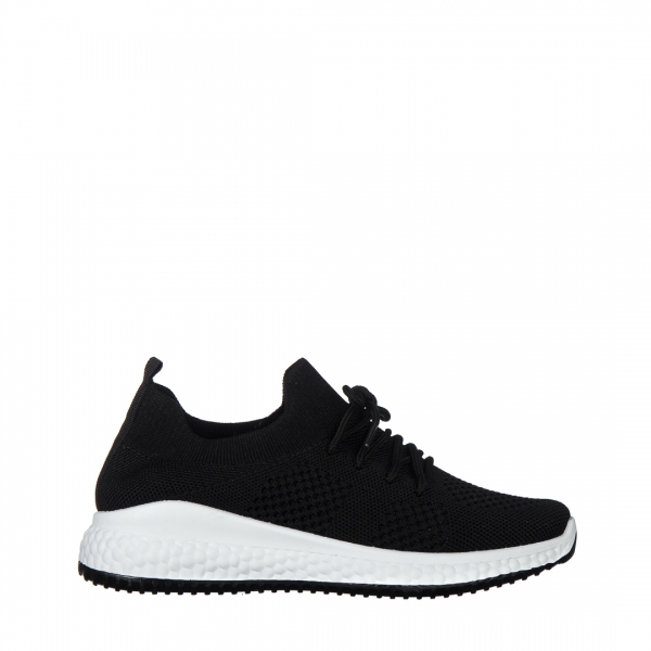 Γυναικεία αθλητικα παπούτσια μαύρα με λευκό από ύφασμα Eryla, 2 - Kalapod.gr