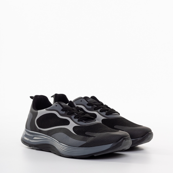 Ανδρικά αθλητικά παπούτσια μαύρα από οικολογικό δέρμα και ύφασμα Raimond, 3 - Kalapod.gr