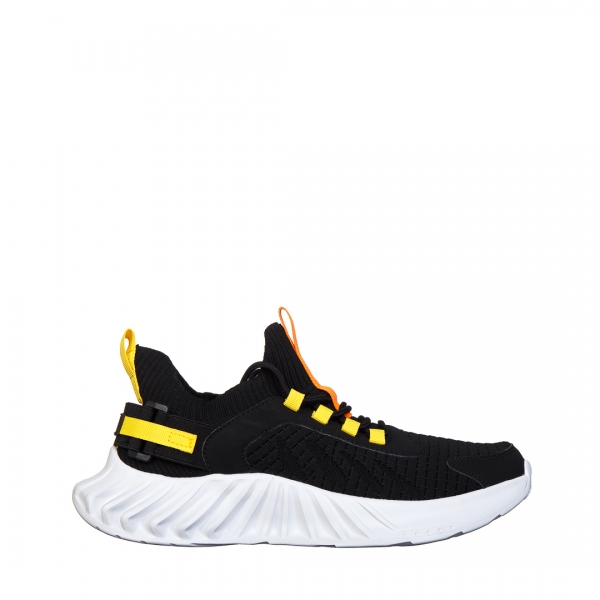 Ανδρικά αθλητικά παπούτσια  μαυρά με  κίτρινο από ύφασμα   Denyz, 2 - Kalapod.gr