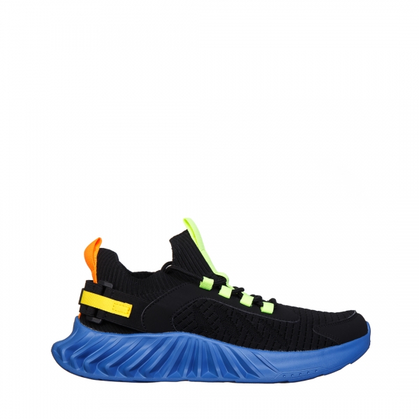 Ανδρικά αθλητικά παπούτσια  μαυρά με  μπλε από ύφασμα   Denyz, 2 - Kalapod.gr