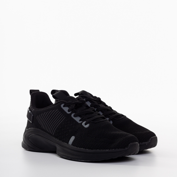 Ανδρικά αθλητικά παπούτσια μαύρα με γκρί από ύφασμα Tomin, 3 - Kalapod.gr