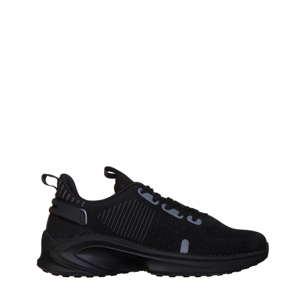 Ανδρικά αθλητικά παπούτσια μαύρα με γκρί από ύφασμα Tomin, 2 - Kalapod.gr