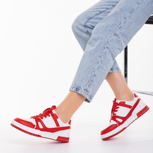 Γυναικεία αθλητικά παπούτσια κόκκινα από οικολογικό δέρμα Asterva, 3 - Kalapod.gr