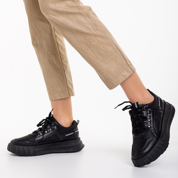 Γυναικεία αθλητικά παπούτσια μαύρα από οικολογικό δέρμα και ύφασμα Meriz, 6 - Kalapod.gr