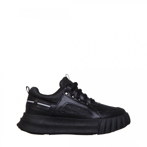 Γυναικεία αθλητικά παπούτσια μαύρα από οικολογικό δέρμα και ύφασμα Meriz, 2 - Kalapod.gr