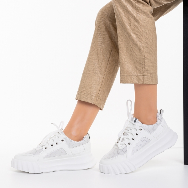 Γυναικεία αθλητικά παπούτσια λευκά από οικολογικό δέρμα και ύφασμα Meriz - Kalapod.gr
