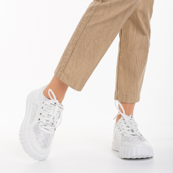 Γυναικεία αθλητικά παπούτσια λευκά από οικολογικό δέρμα και ύφασμα Meriz, 6 - Kalapod.gr