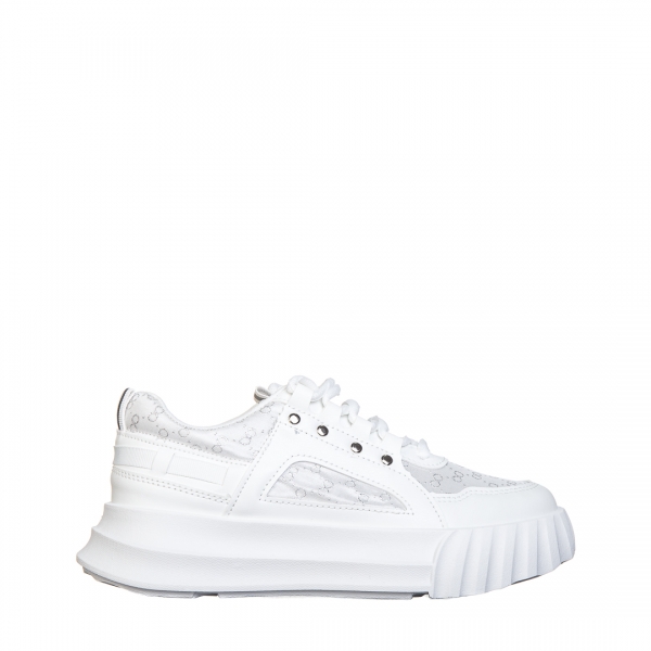 Γυναικεία αθλητικά παπούτσια λευκά από οικολογικό δέρμα και ύφασμα Meriz, 2 - Kalapod.gr