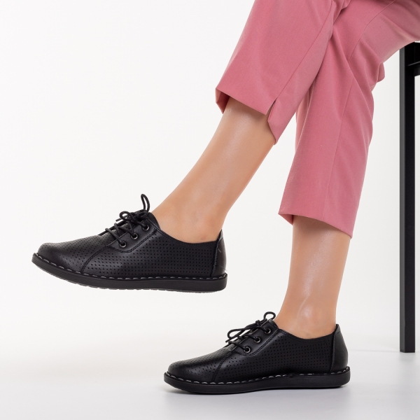 Γυναικεία casual παπούτσια μαύρα από οικολογικό δέρμα Leondra, 4 - Kalapod.gr