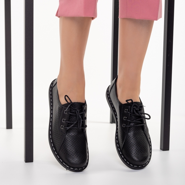 Γυναικεία casual παπούτσια μαύρα από οικολογικό δέρμα Leondra, 5 - Kalapod.gr