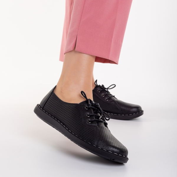 Γυναικεία casual παπούτσια μαύρα από οικολογικό δέρμα Leondra, 6 - Kalapod.gr