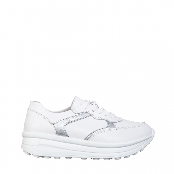 Γυναικεία casual παπούτσια λευκά με ασημί από φυσικό δέρμα Magnolia, 2 - Kalapod.gr