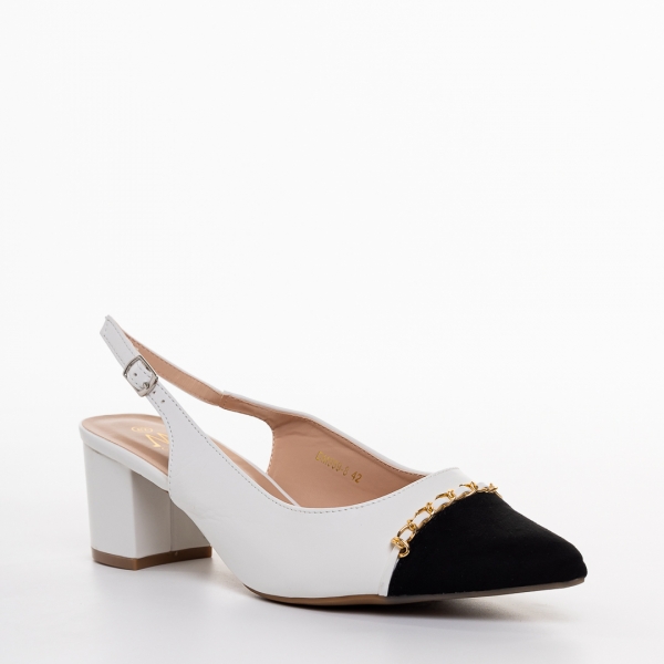Γυναικεία παπούτσια λευκά με μαύρο από οικολογικό δέρμα Felicity - Kalapod.gr
