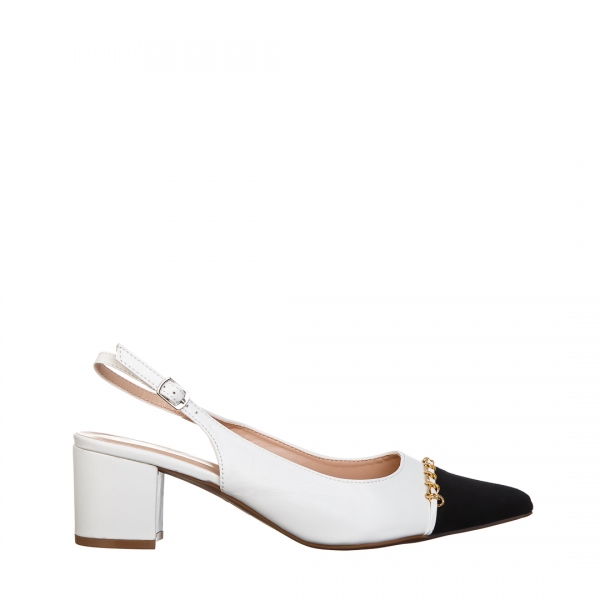 Γυναικεία παπούτσια λευκά με μαύρο από οικολογικό δέρμα Felicity, 2 - Kalapod.gr