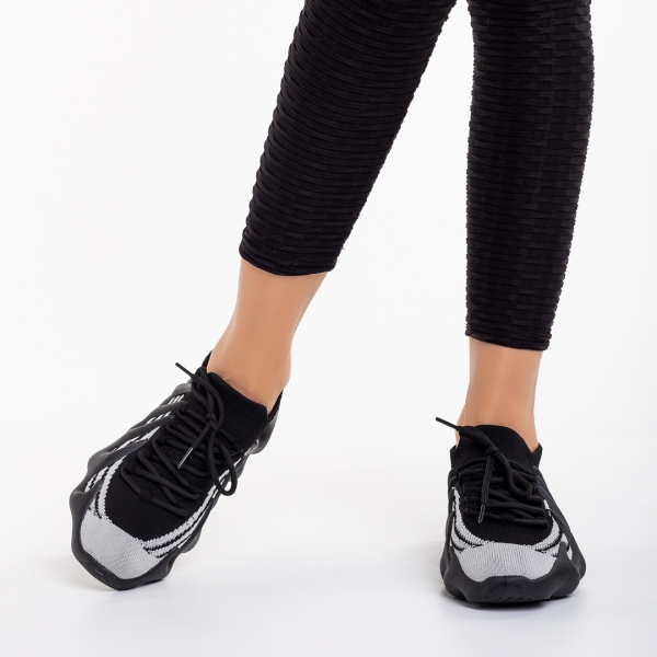 Γυναικεία αθλητικά παπούτσια μαύρα από ύφασμα Nelly, 3 - Kalapod.gr